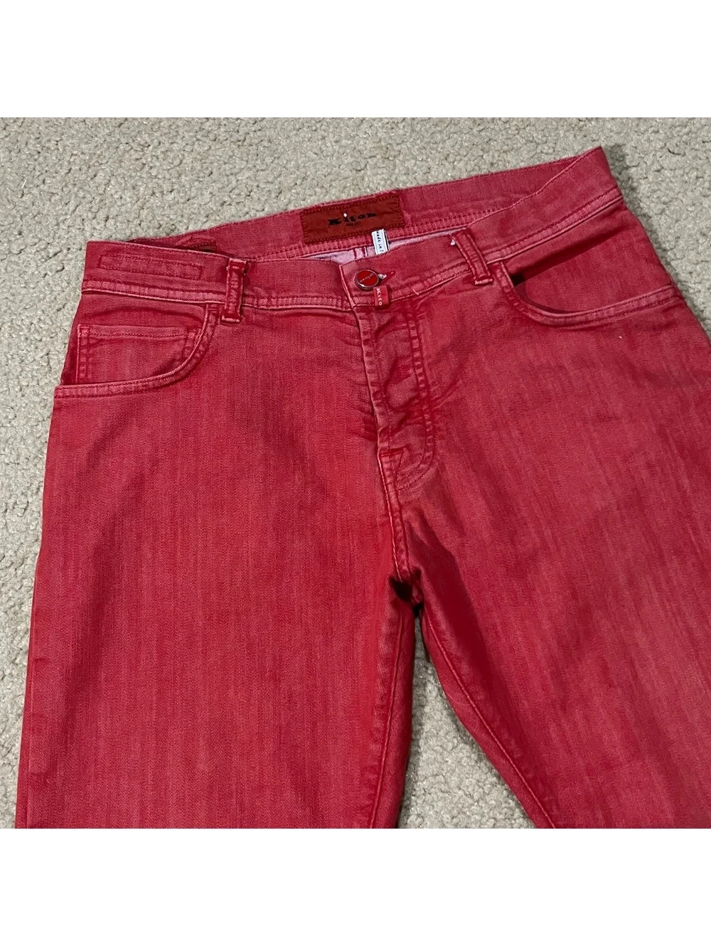 Kiton Mens Red Stretch Jeans Size 33